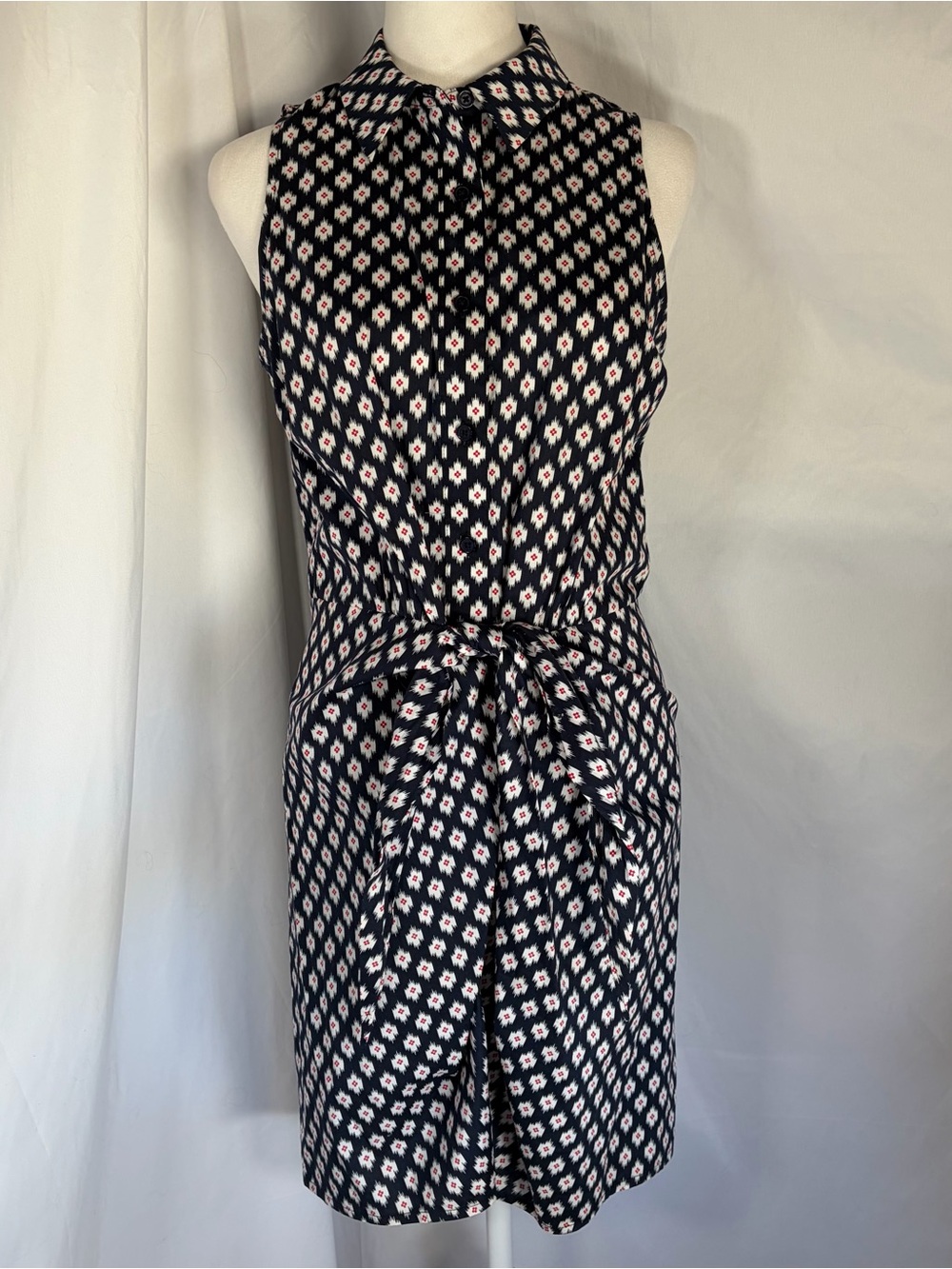 Michael Michael Kors Ikat Print Front Tie-Waist Sleeveless Button Up Dress Sz 4